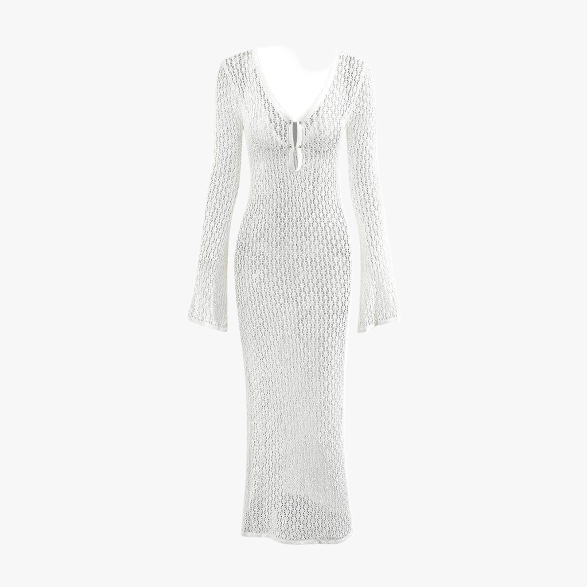 Vestido Maxi de Punto Calado con Aberturas