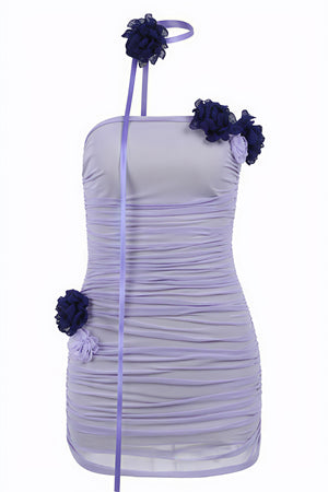 Mini Vestido Fruncido con Detalles Florales