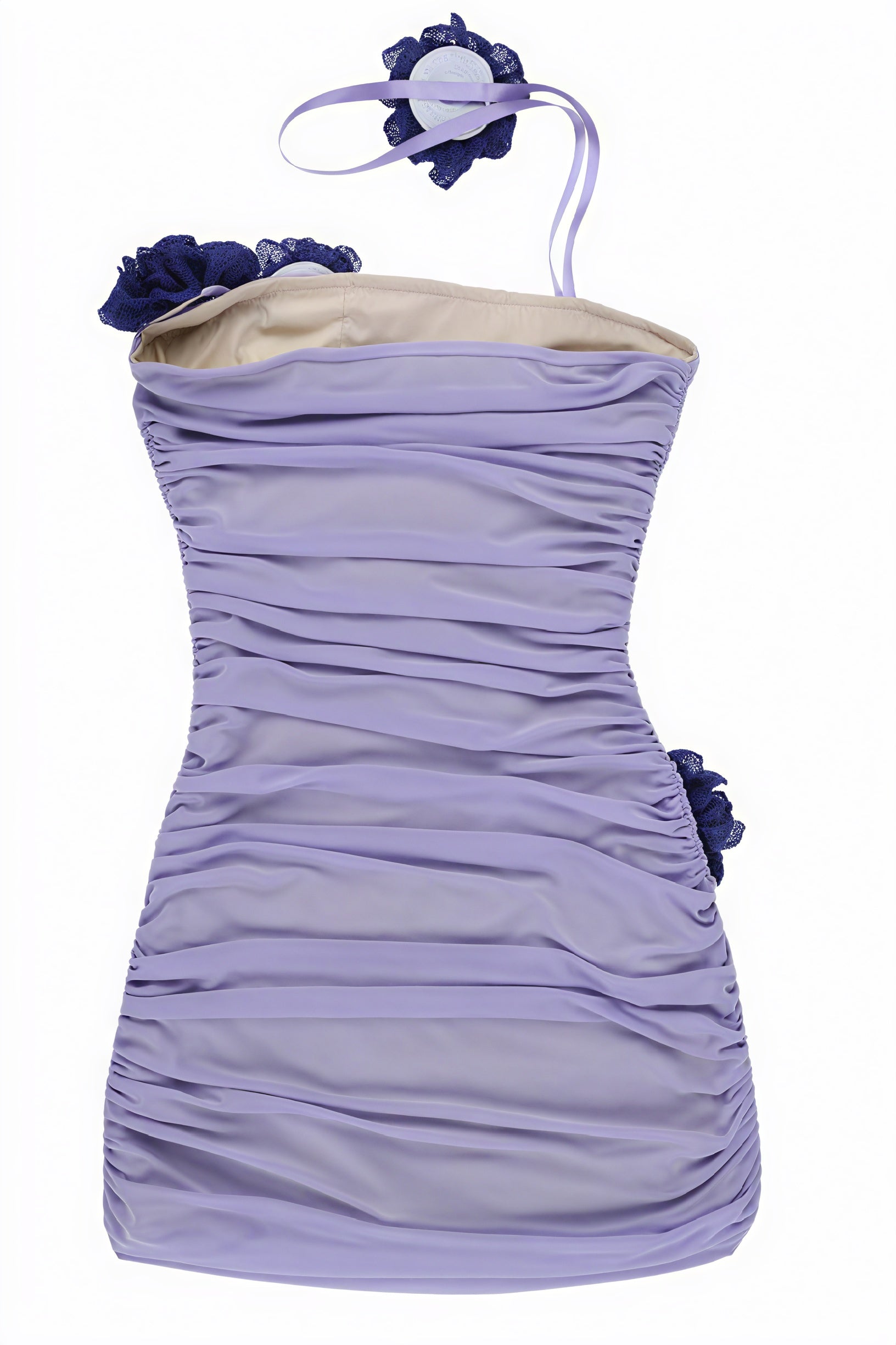 Mini Vestido Fruncido con Detalles Florales