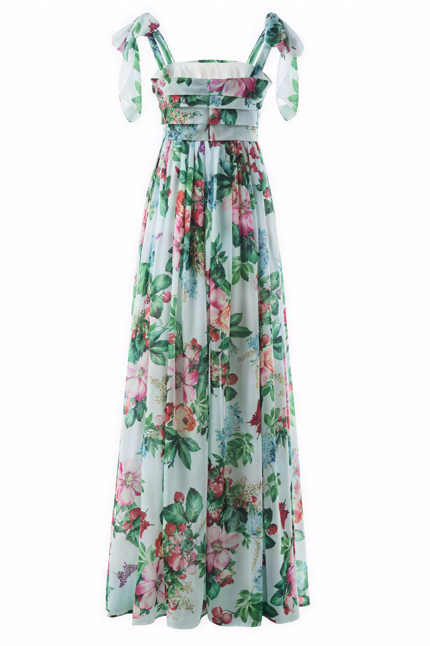 Vestido Floral Largo con Detalle de Lazo