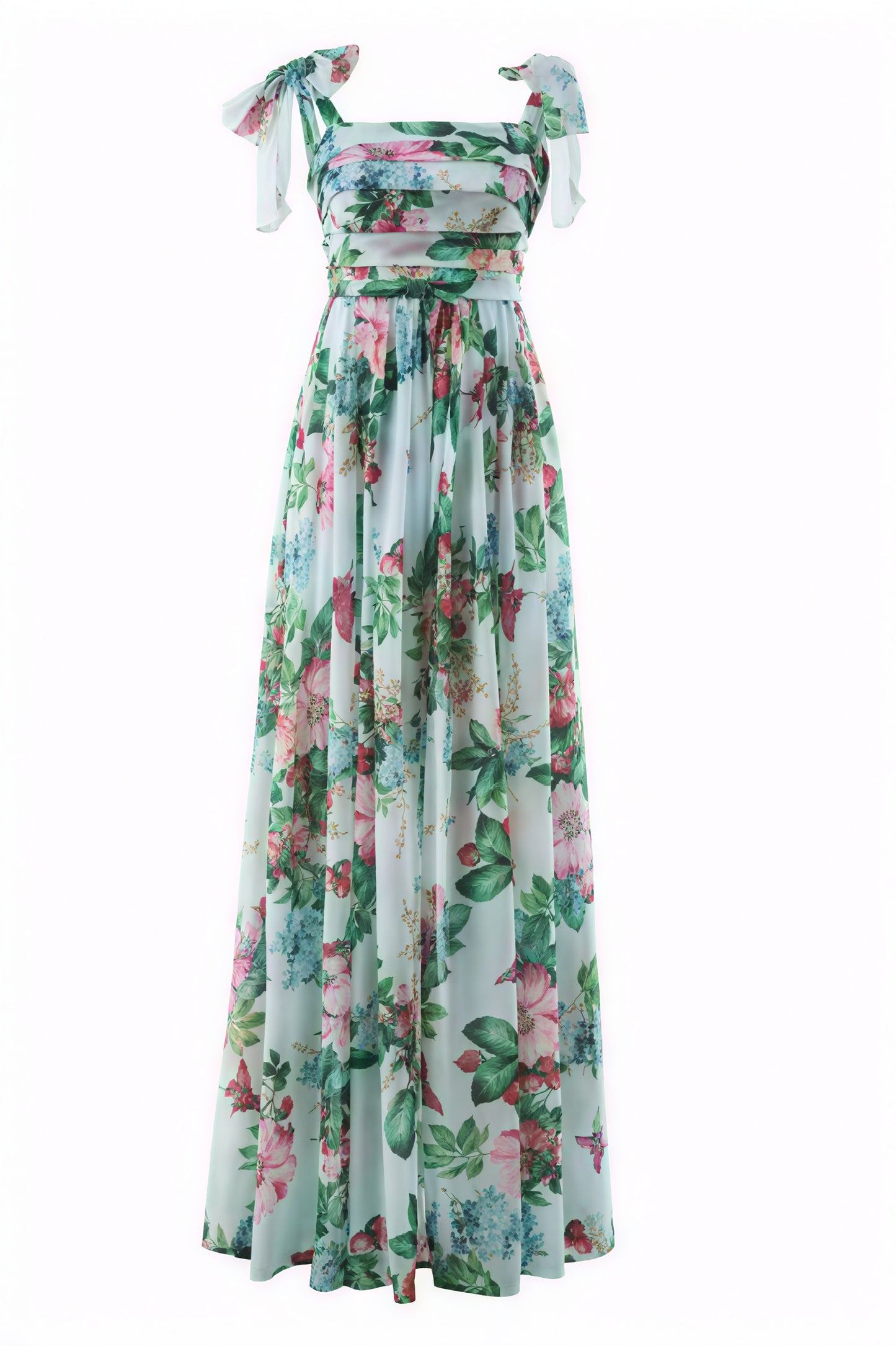 Vestido Floral Largo con Detalle de Lazo