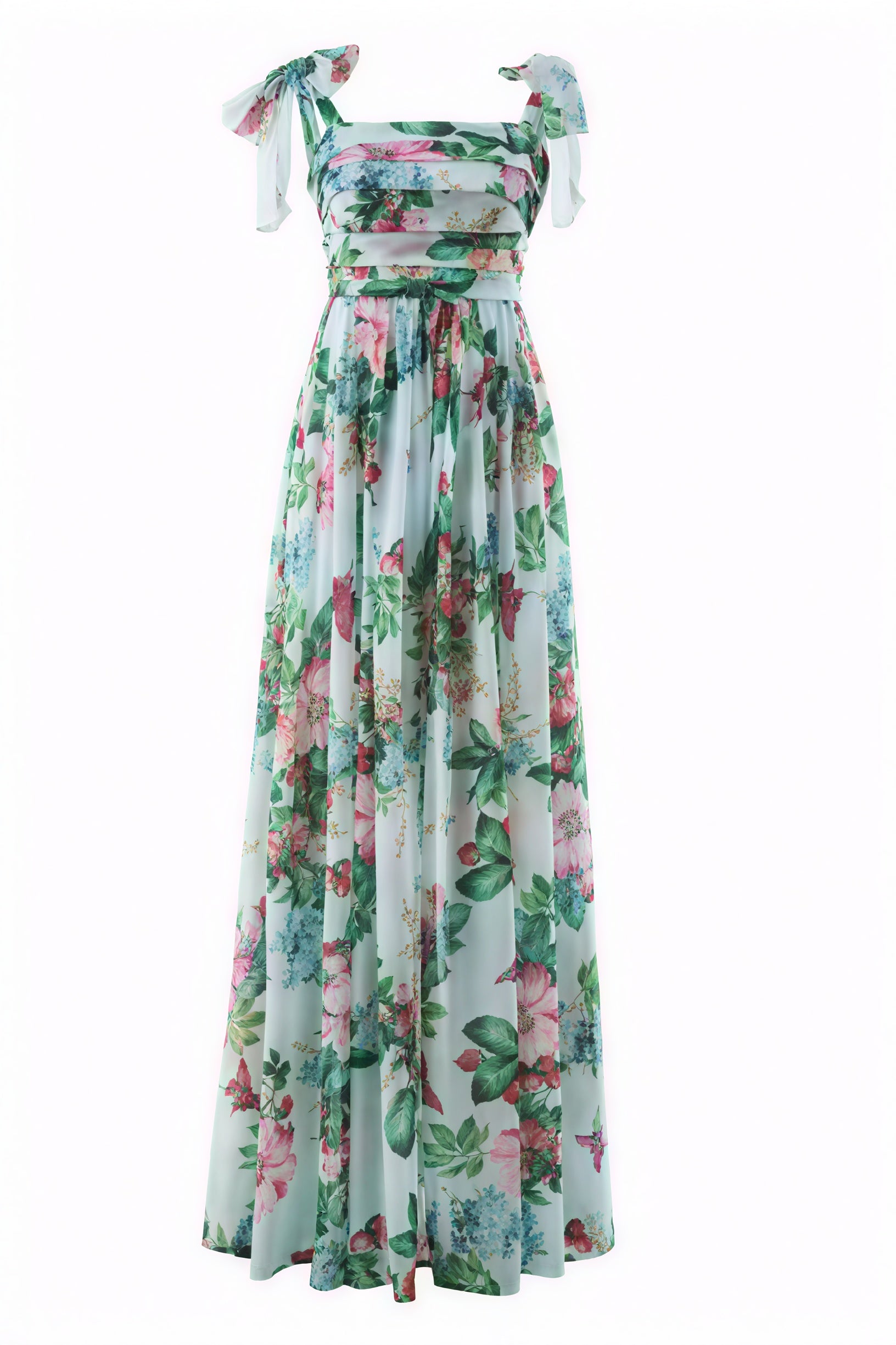 Vestido Floral Largo con Detalle de Lazo