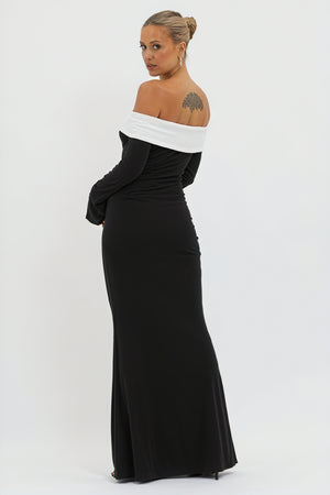 Vestido de Noche Color Block con Mangas Acampanadas