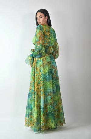 Vestido Maxi Estampado Abstracto con Abertura