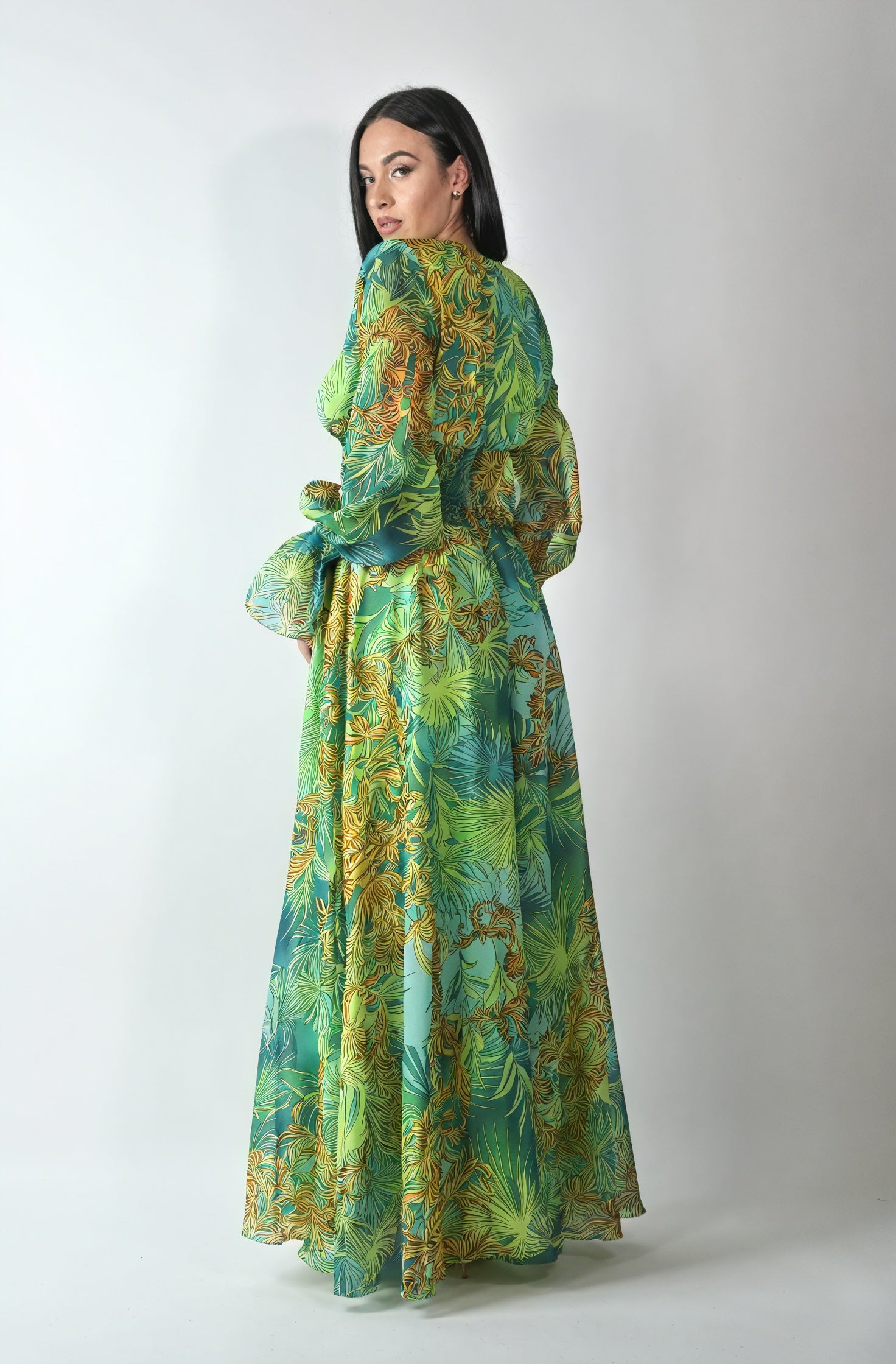 Vestido Maxi Estampado Abstracto con Abertura
