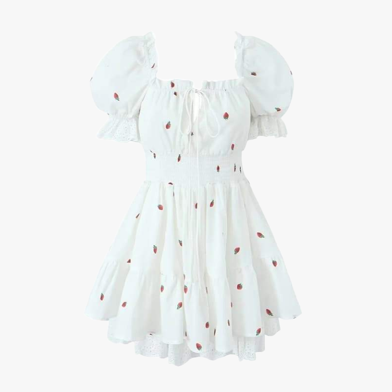 Vestido Romántico con Bordados Frutales
