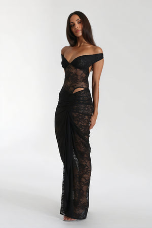 Vestido Maxi Detalle de Encaje y Abertura