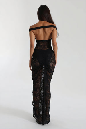 Vestido Maxi Detalle de Encaje y Abertura