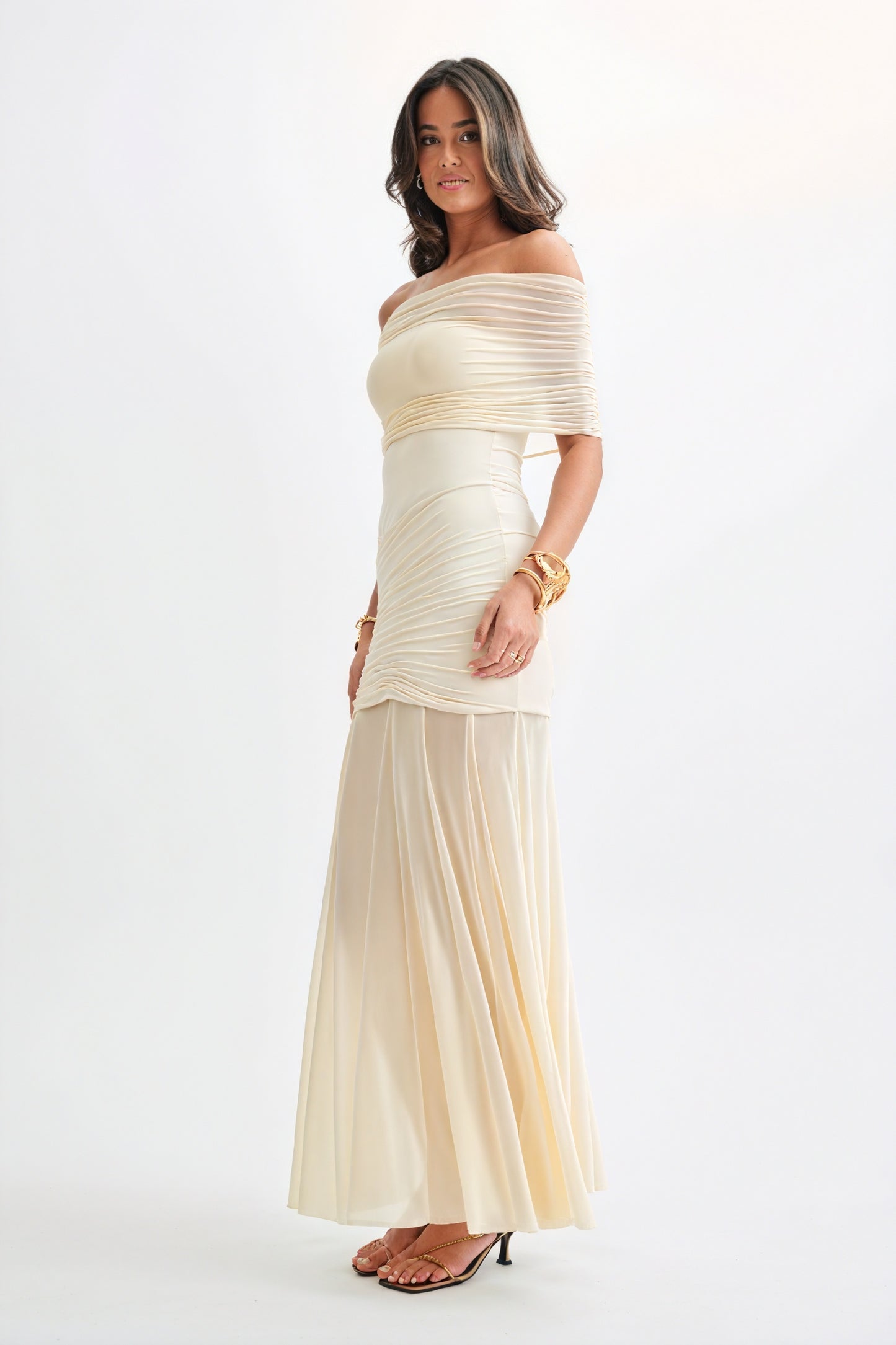 Vestido Maxi Strapless con Detalle Fruncido