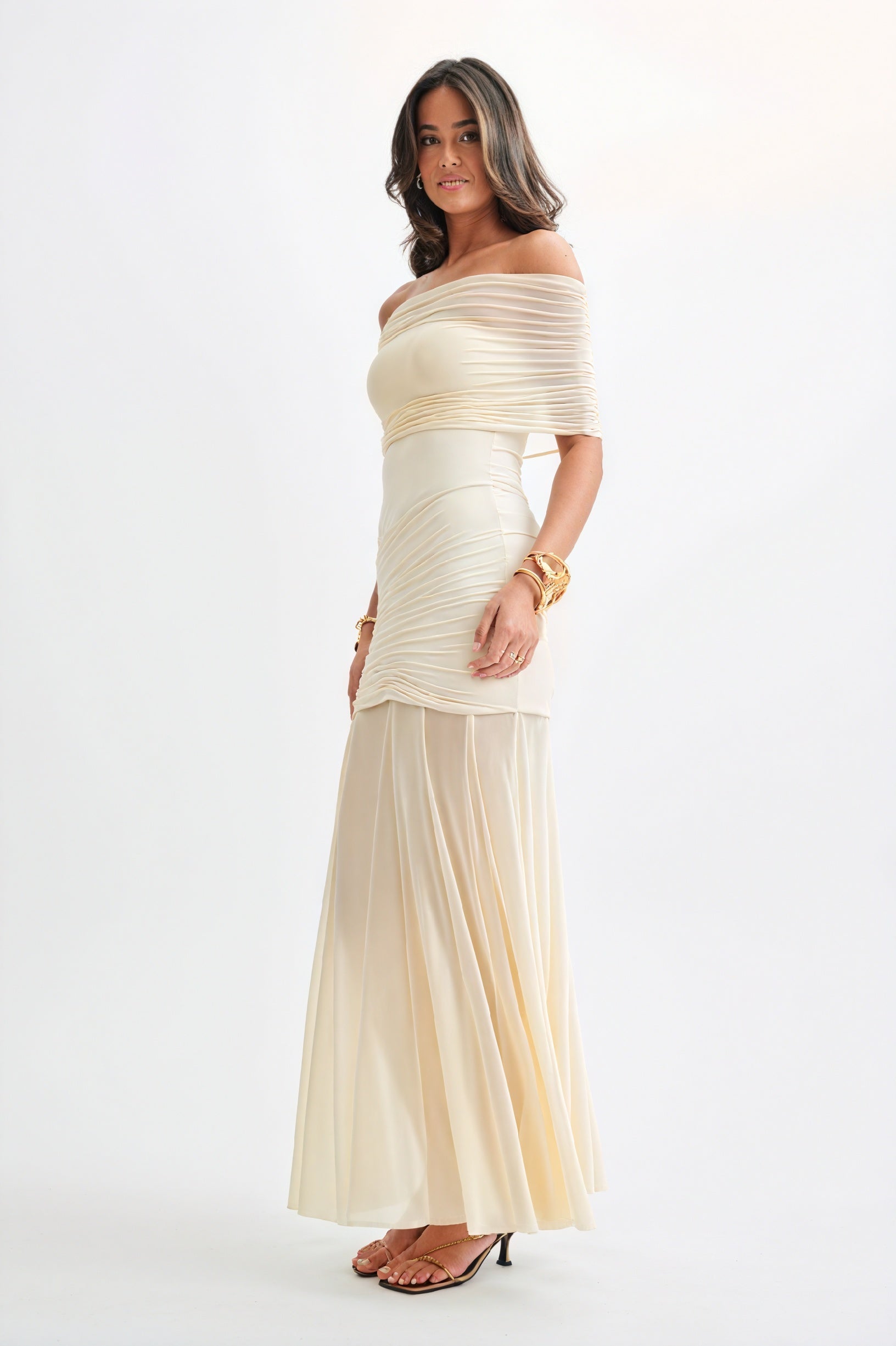 Vestido Maxi Strapless con Detalle Fruncido