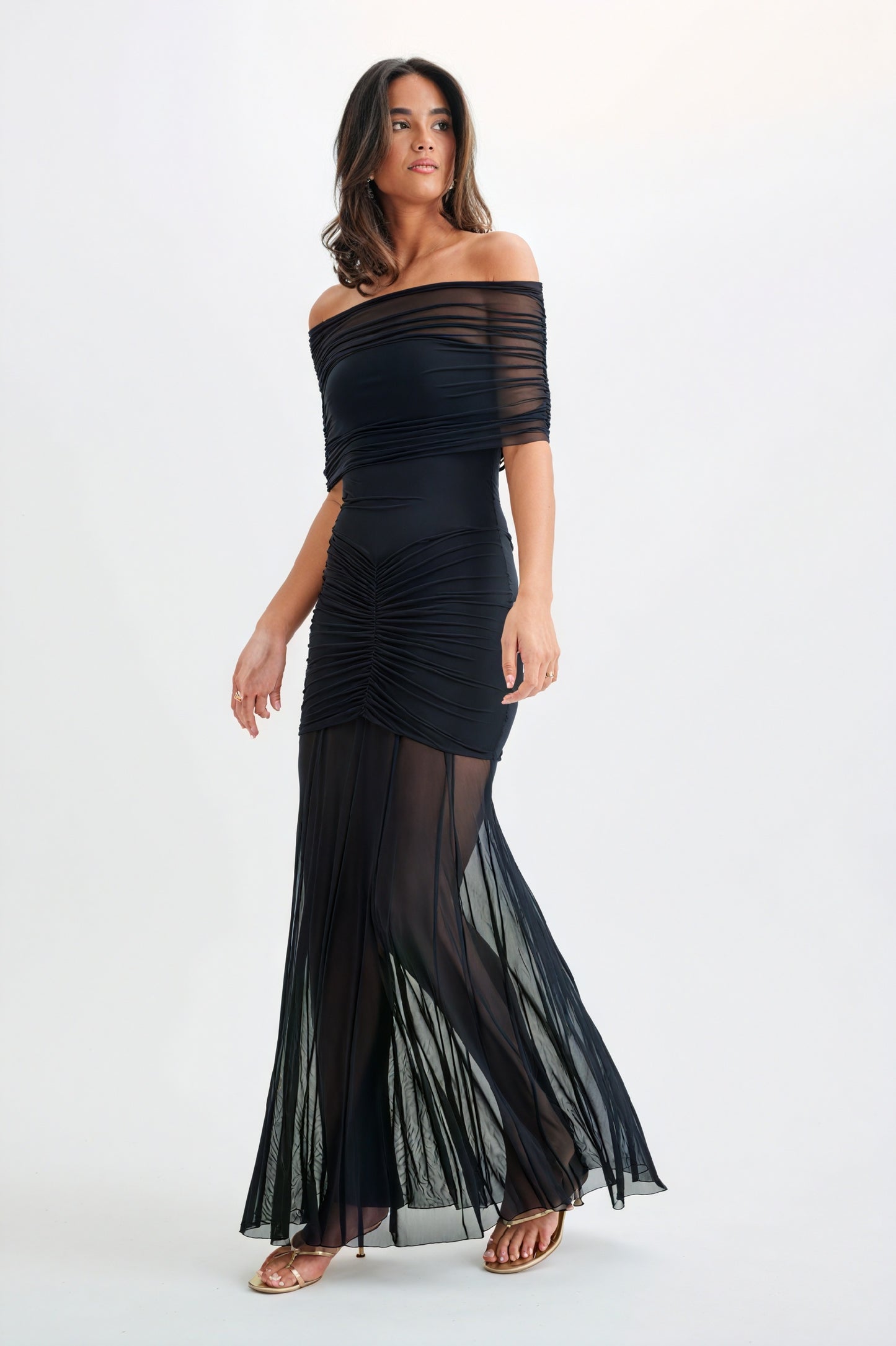 Vestido Maxi Strapless con Detalle Fruncido