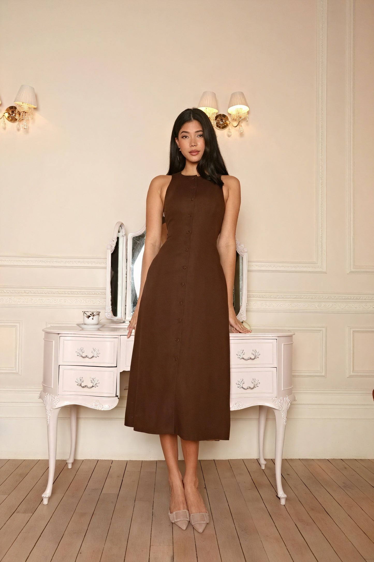 Vestido Midi Botonado con Abertura Delantera
