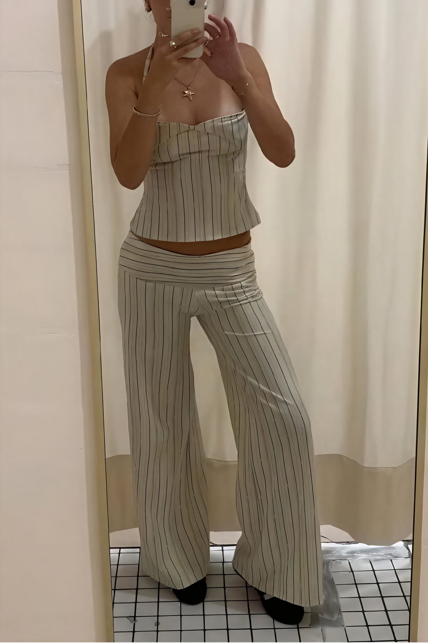 Conjunto Rayas: Top Halter y Pantalón Palazzo