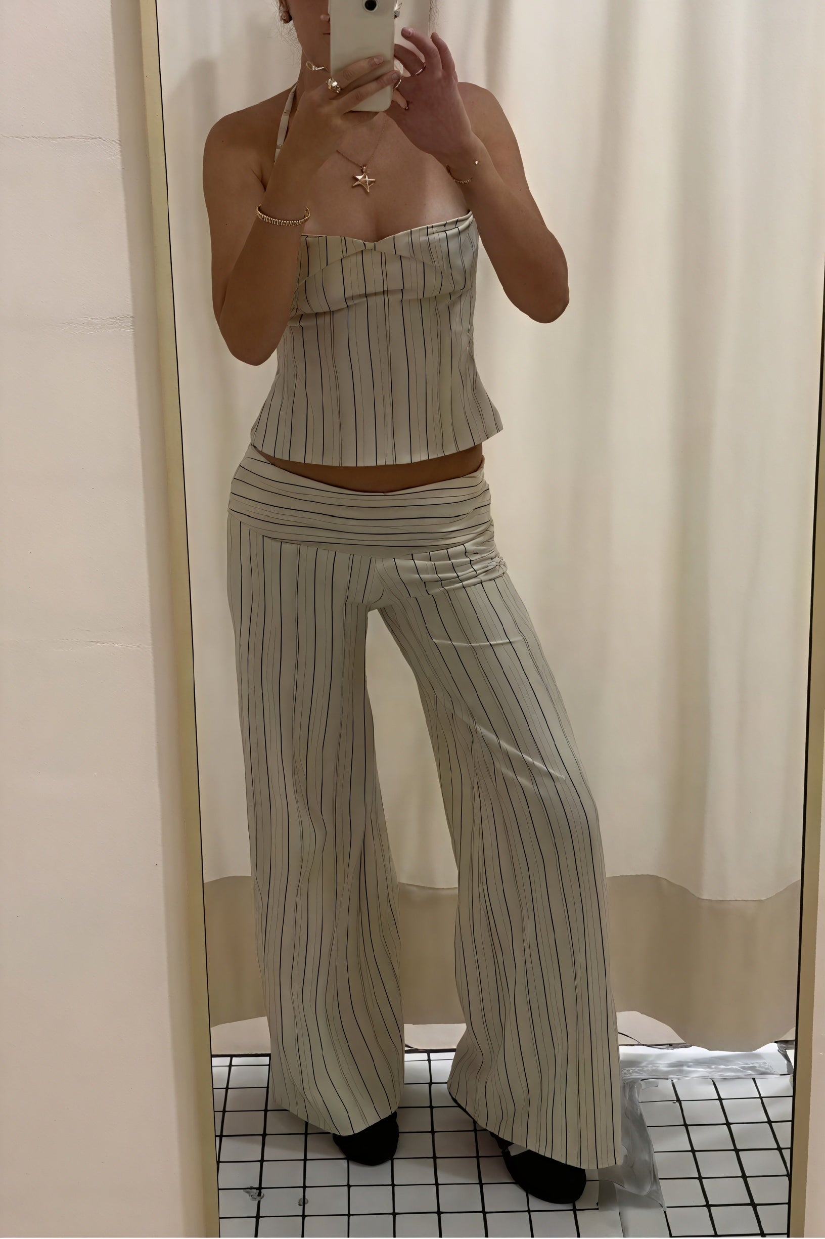 Conjunto Rayas: Top Halter y Pantalón Palazzo