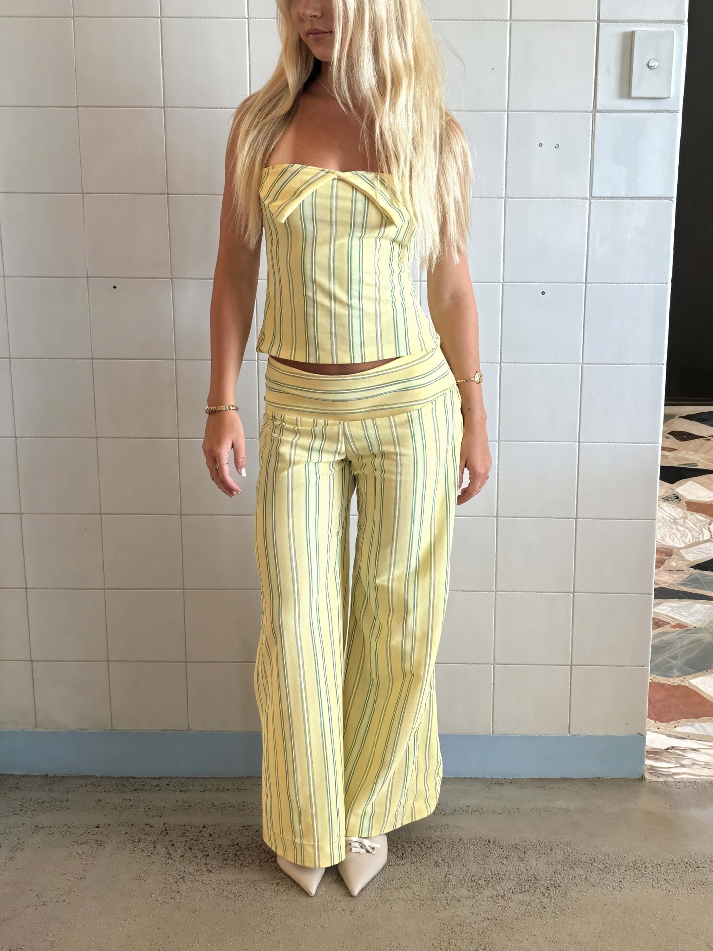 Conjunto Rayas: Top Halter y Pantalón Palazzo