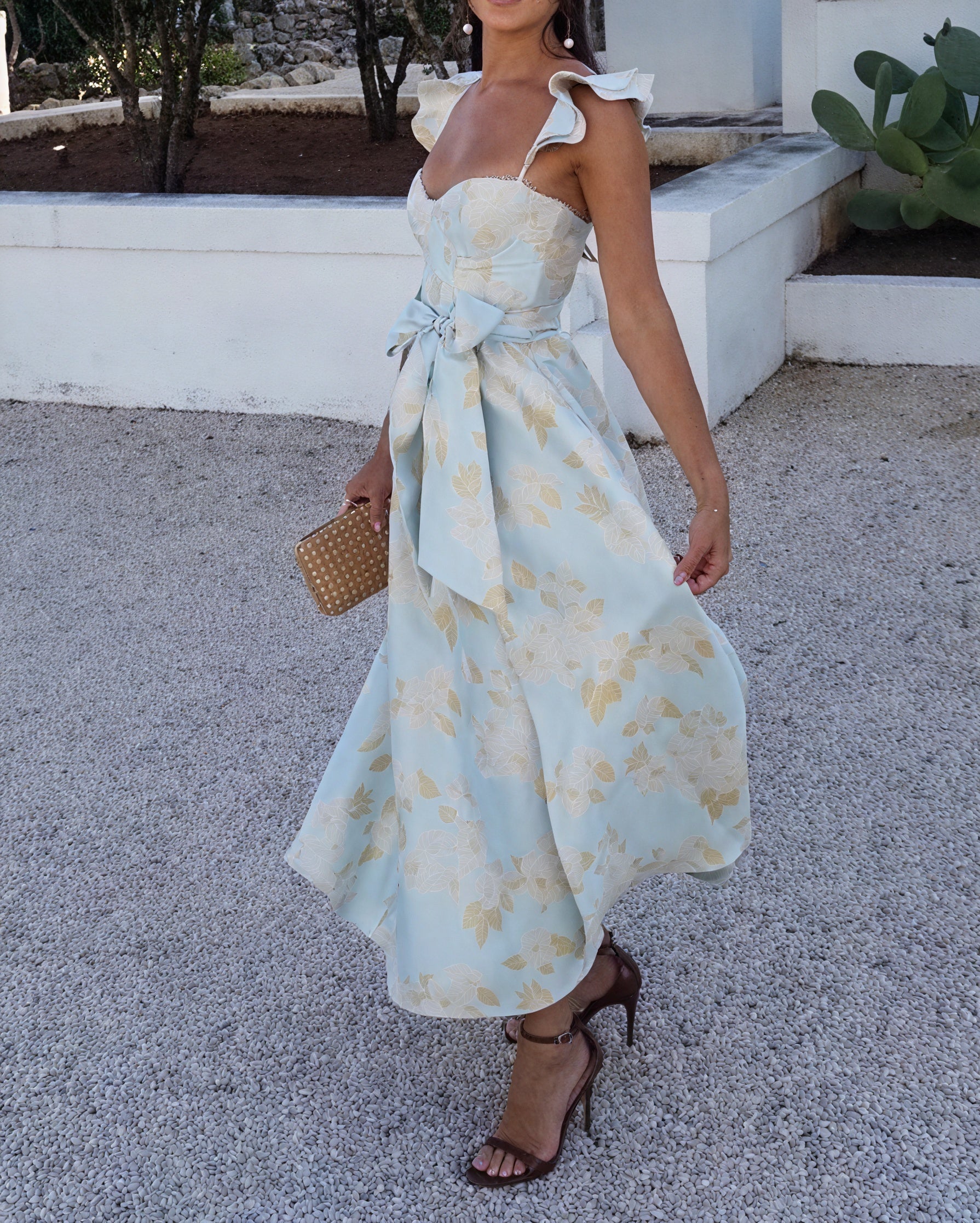 Vestido Midi Floral sin Mangas con Lazo y Abertura Frontal Mujer-81250-00e60505-a83d-4b81-825d-fa03530a32de