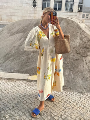 Vestido Midi Estampado Floral Estilo Bohemio