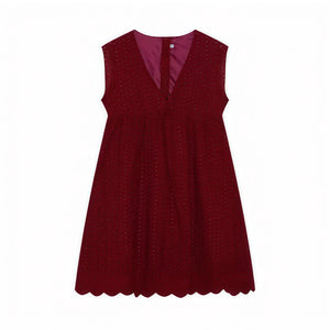 Vestido Perforado Mujer Escote V Bajo Ondulado Sin Mangas Transpirable Verano Elegante-81587-4e947cd6-8ea0-4fcb-9e39-4cc1663ed95a