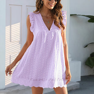 Vestido Perforado Mujer Escote V Bajo Ondulado Sin Mangas Transpirable Verano Elegante-81587-cece441b-93ed-467f-a8e5-5858bbbeb839