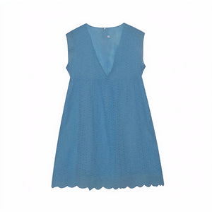 Vestido Perforado Mujer Escote V Bajo Ondulado Sin Mangas Transpirable Verano Elegante-81587-8db61daa-808c-43db-a28b-8318e9009ff2