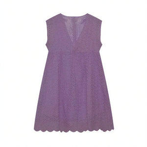 Vestido Perforado Mujer Escote V Bajo Ondulado Sin Mangas Transpirable Verano Elegante-81587-dd166a5f-aed9-4154-b92c-98a00b297768