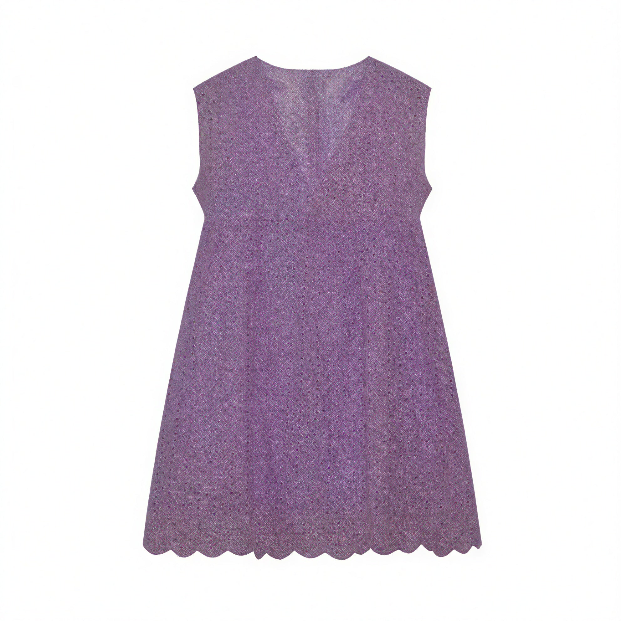 Vestido Perforado Mujer Escote V Bajo Ondulado Sin Mangas Transpirable Verano Elegante-81587-dd166a5f-aed9-4154-b92c-98a00b297768