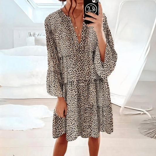 Vestido Mini Fluido con Escote V y Manga Larga, Estampado Animal Versátil para Día y Noche-81612-e27c4f24-9134-45fd-984c-3f7f853326b8
