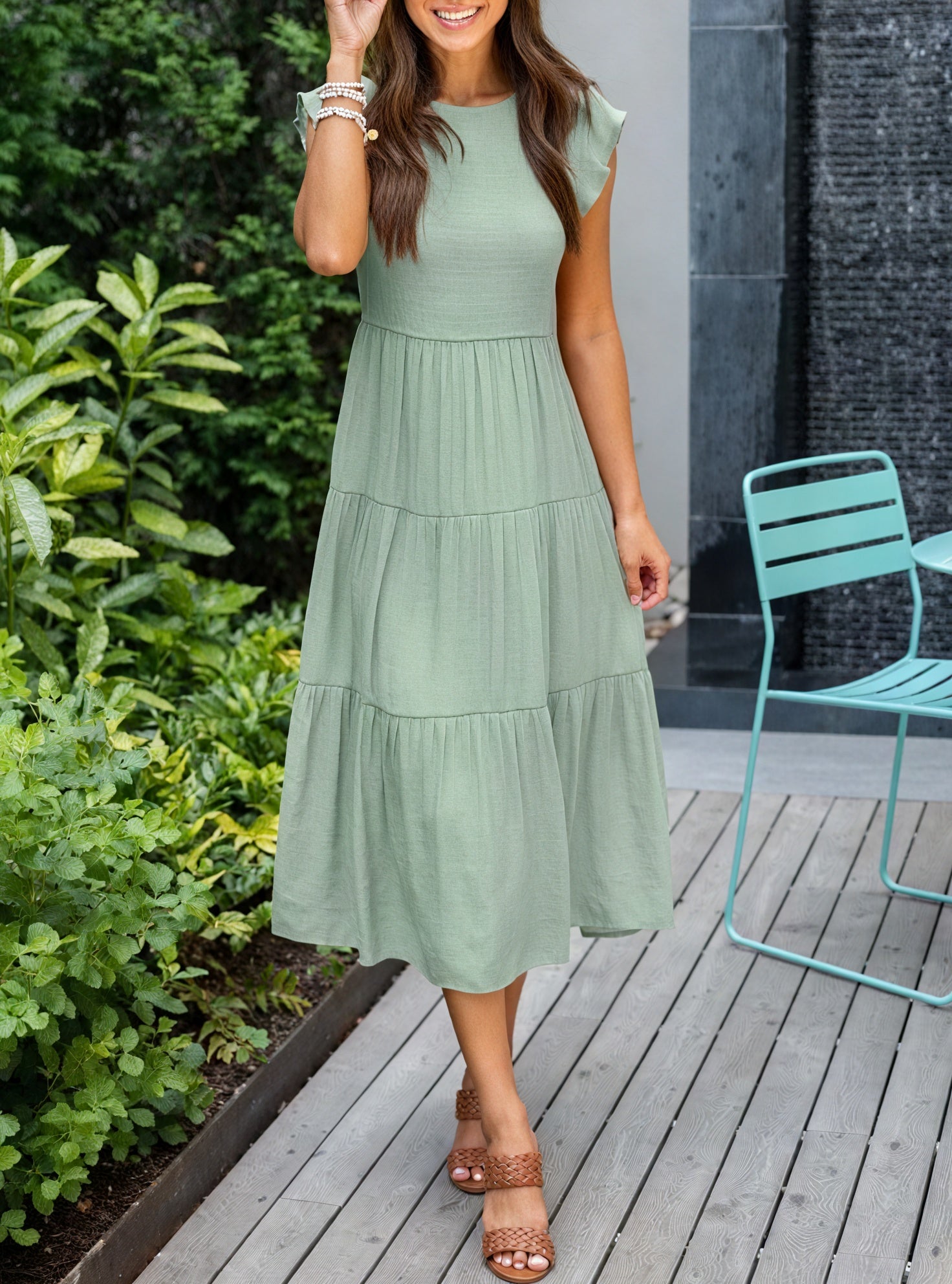 Vestido Fluido de Verano con Falda Escalonada, Mangas de Volantes y Cuello Redondo para Comodidad Diaria-81634-fa5a4ba8-d016-44bf-964d-cf580f55dacd