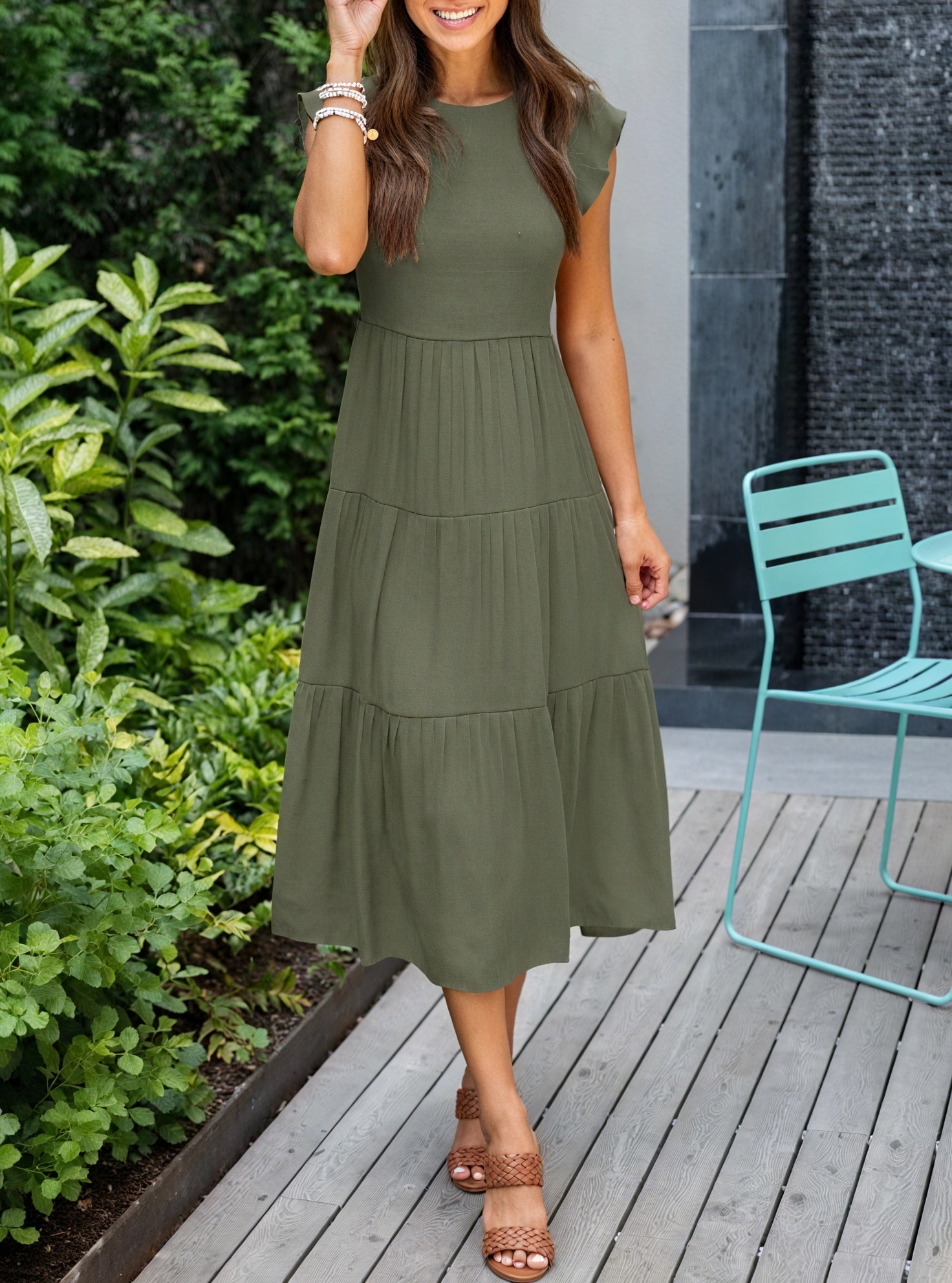 Vestido Fluido de Verano con Falda Escalonada, Mangas de Volantes y Cuello Redondo para Comodidad Diaria-81634-a84ae634-4c35-4d5a-a8f9-593893f0fd25