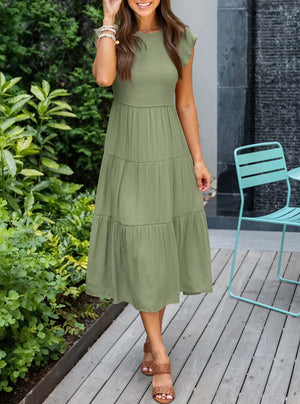 Vestido Fluido de Verano con Falda Escalonada, Mangas de Volantes y Cuello Redondo para Comodidad Diaria-81634-210c91e9-1195-48c8-a19c-d1fa03554039