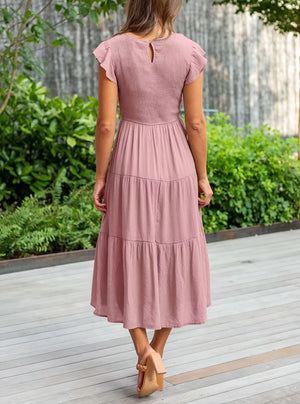 Vestido Fluido de Verano con Falda Escalonada, Mangas de Volantes y Cuello Redondo para Comodidad Diaria-81634-705bb2d7-229a-42a9-8f86-a547f807efc4