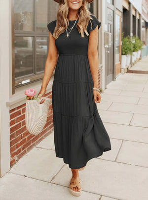 Vestido Fluido de Verano con Falda Escalonada, Mangas de Volantes y Cuello Redondo para Comodidad Diaria-81634-6ddcf964-e426-4328-9b96-8bfd8e61c58f