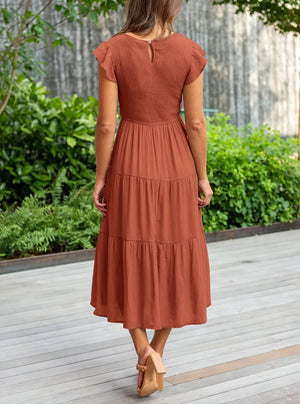 Vestido Fluido de Verano con Falda Escalonada, Mangas de Volantes y Cuello Redondo para Comodidad Diaria-81634-0c509a9f-0005-4256-93e3-48d32d1a1be0