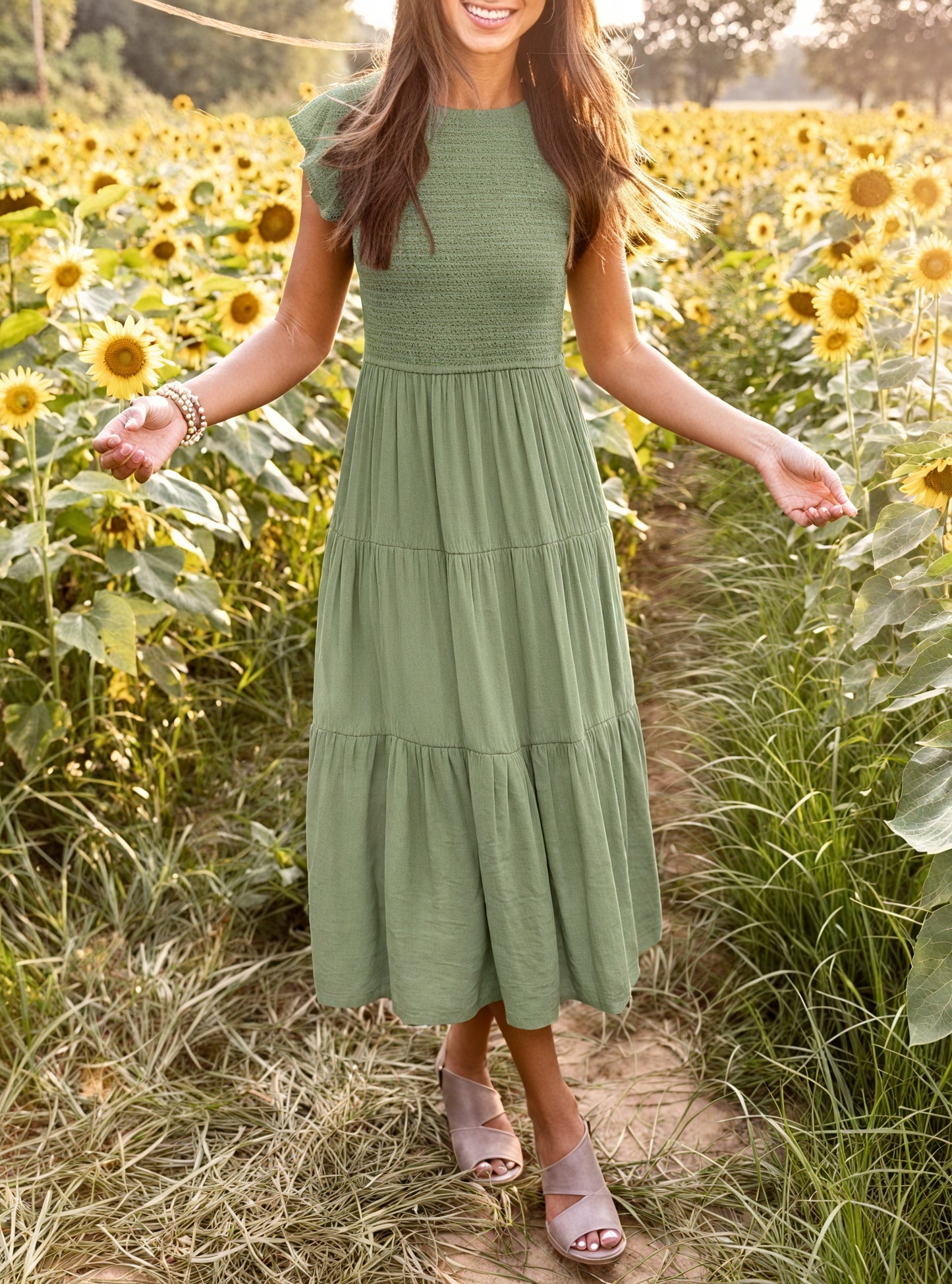 Vestido Fluido de Verano con Falda Escalonada, Mangas de Volantes y Cuello Redondo para Comodidad Diaria-81634-05bcc164-d403-4bf8-8c98-3d685d468cf4