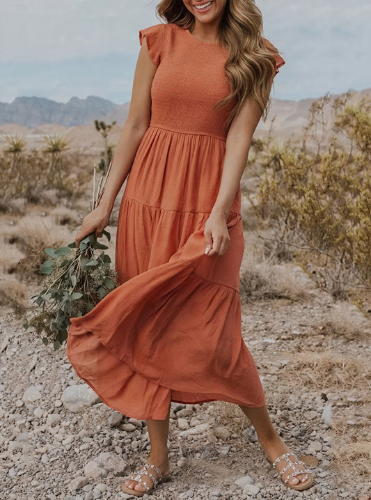 Vestido Fluido de Verano con Falda Escalonada, Mangas de Volantes y Cuello Redondo para Comodidad Diaria-81634-4f2aac0a-9fc8-4174-9d86-2f4bbb9b76b3