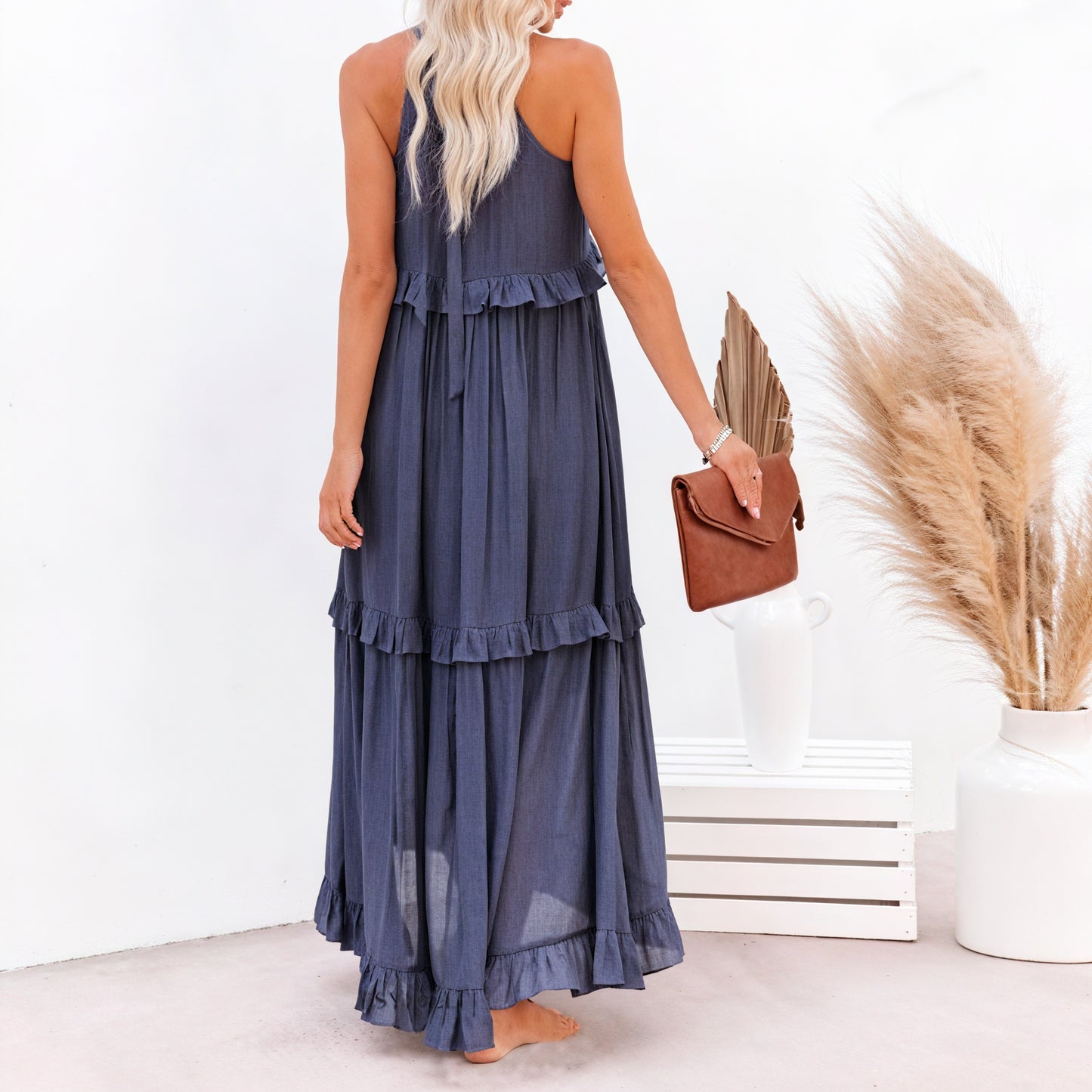 Vestido Maxi Halter con Volantes, Diseño Fluido y Tejido Ligero para Verano Casual y Elegancia Despreocupada-81649-14d994df-7658-4b0a-8d23-53330ddbae5e