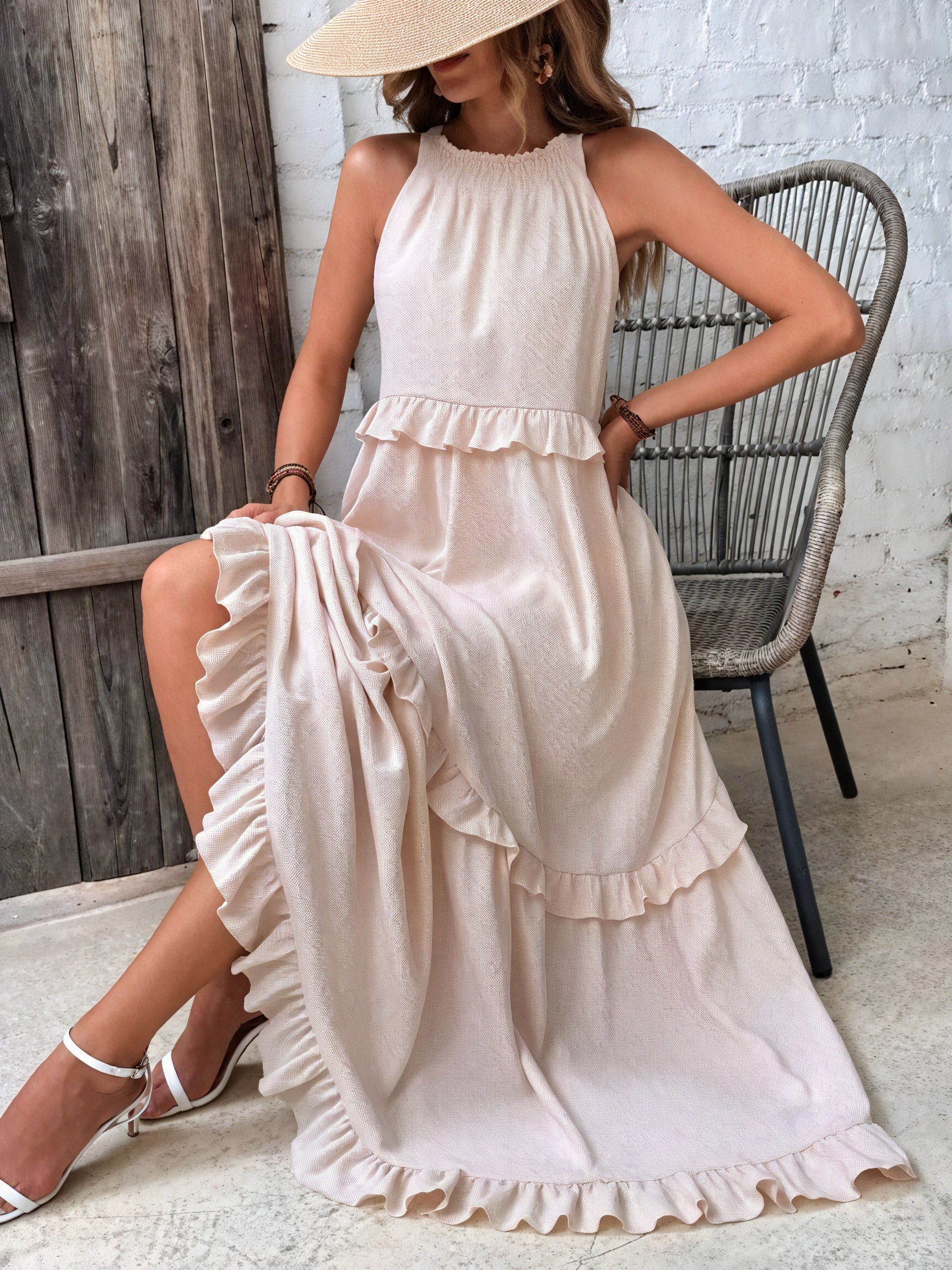 Vestido Maxi Halter con Volantes, Diseño Fluido y Tejido Ligero para Verano Casual y Elegancia Despreocupada-81649-5e9e4415-9a64-4346-b1d7-5db73e5cfb70