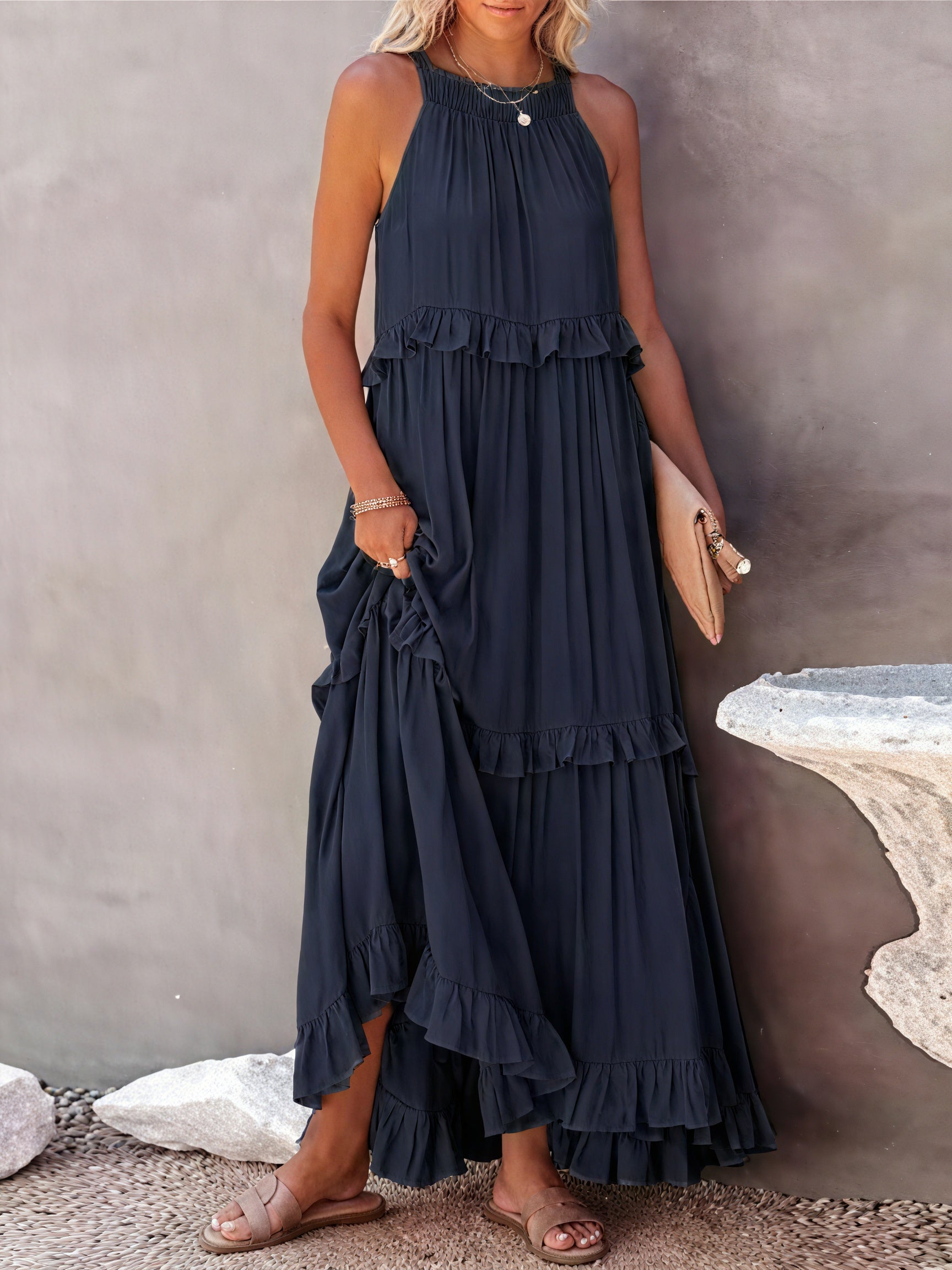 Vestido Maxi Halter con Volantes, Diseño Fluido y Tejido Ligero para Verano Casual y Elegancia Despreocupada-81649-50b6d16e-b470-4e22-b137-0c7cd2009739