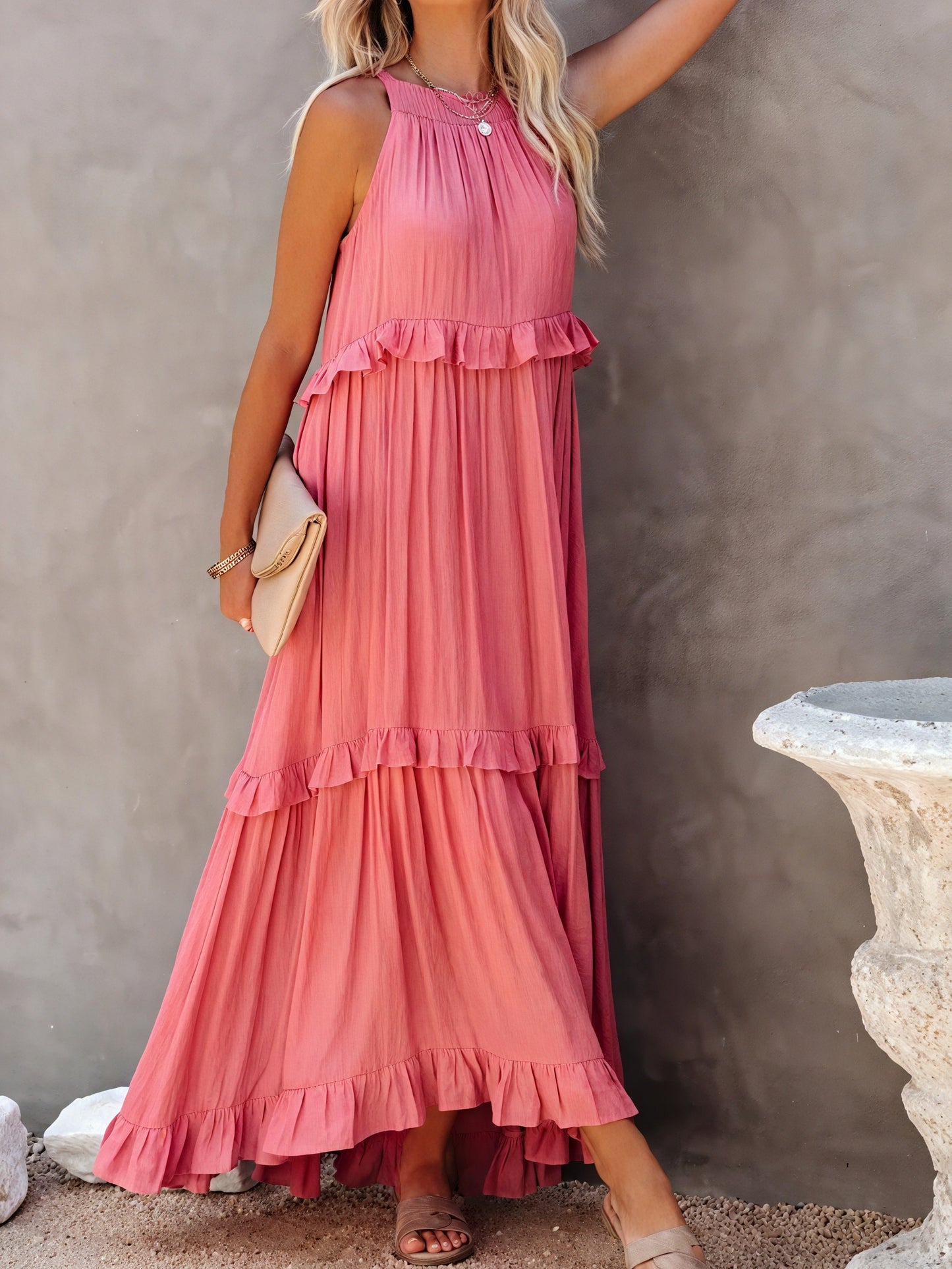 Vestido Maxi Halter con Volantes, Diseño Fluido y Tejido Ligero para Verano Casual y Elegancia Despreocupada-81649-9ecb1298-d810-4ef7-b42f-faffde761c81