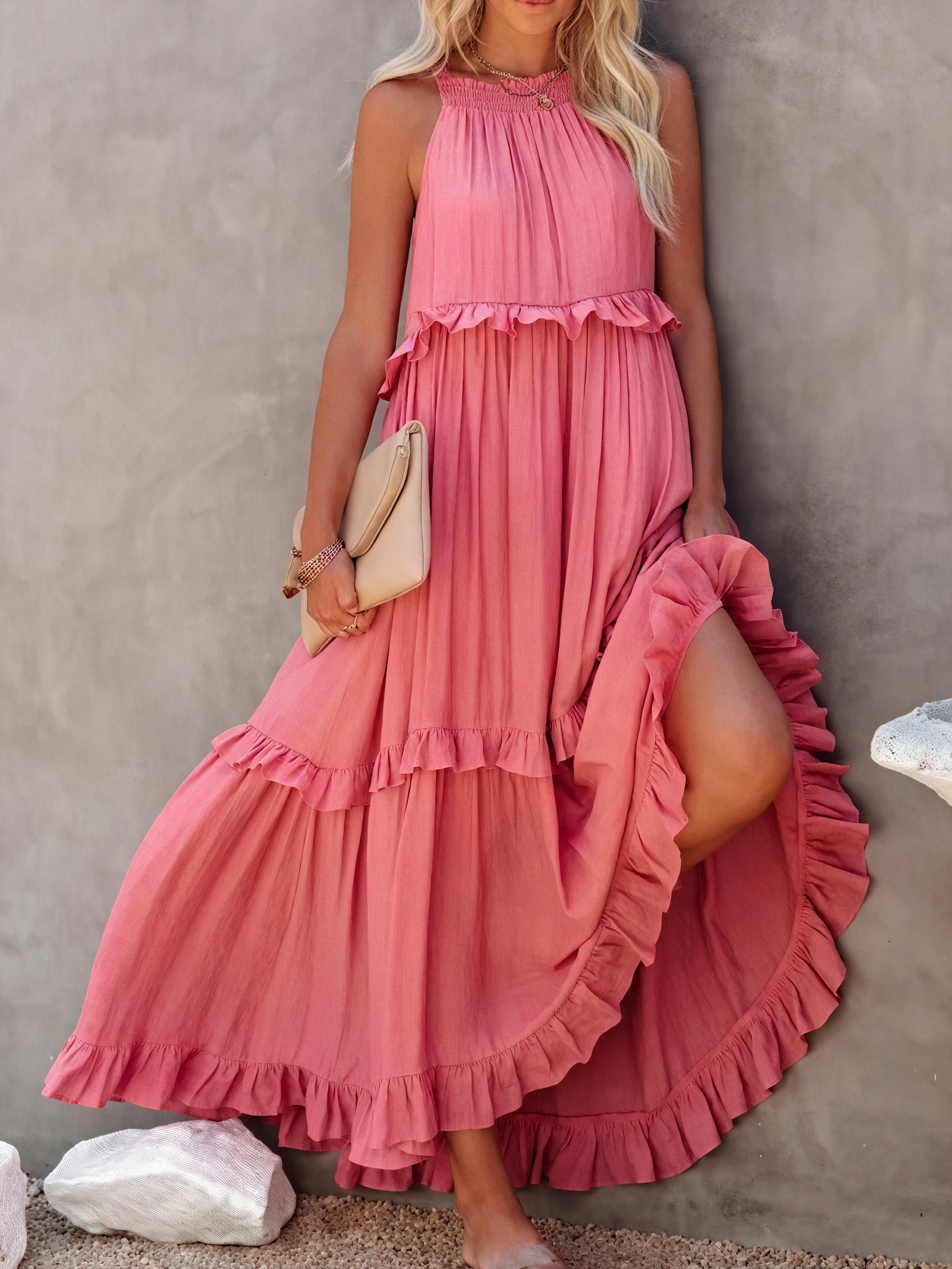 Vestido Maxi Halter con Volantes, Diseño Fluido y Tejido Ligero para Verano Casual y Elegancia Despreocupada-81649-66b9f915-408a-44bc-a563-dc7b06f5469e