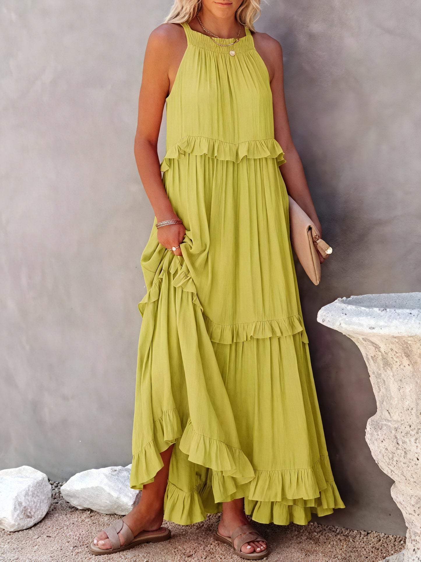 Vestido Maxi Halter con Volantes, Diseño Fluido y Tejido Ligero para Verano Casual y Elegancia Despreocupada-81649-c6d2b639-199a-4b43-b468-9b267fe82573