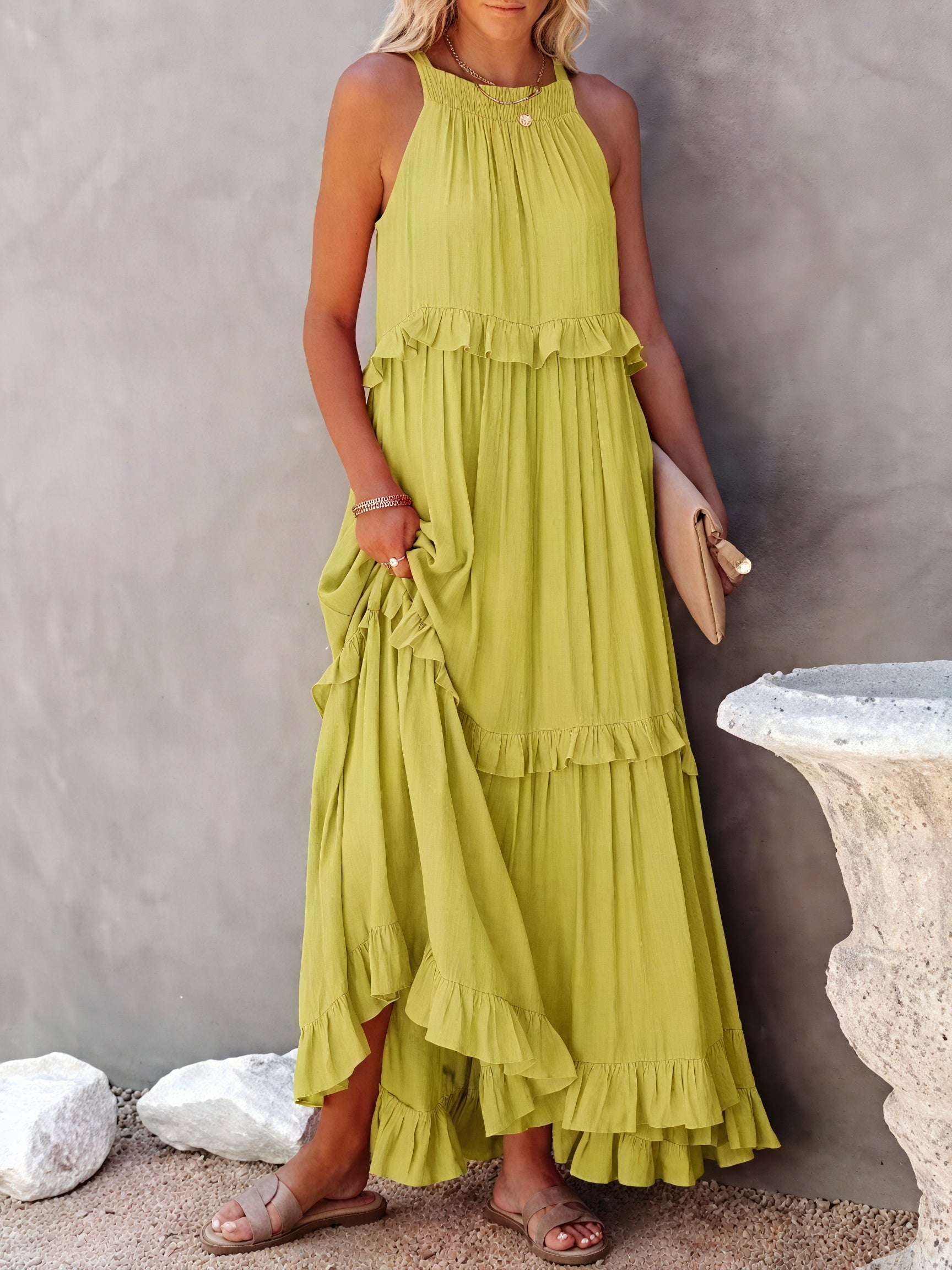 Vestido Maxi Halter con Volantes, Diseño Fluido y Tejido Ligero para Verano Casual y Elegancia Despreocupada-81649-c6d2b639-199a-4b43-b468-9b267fe82573