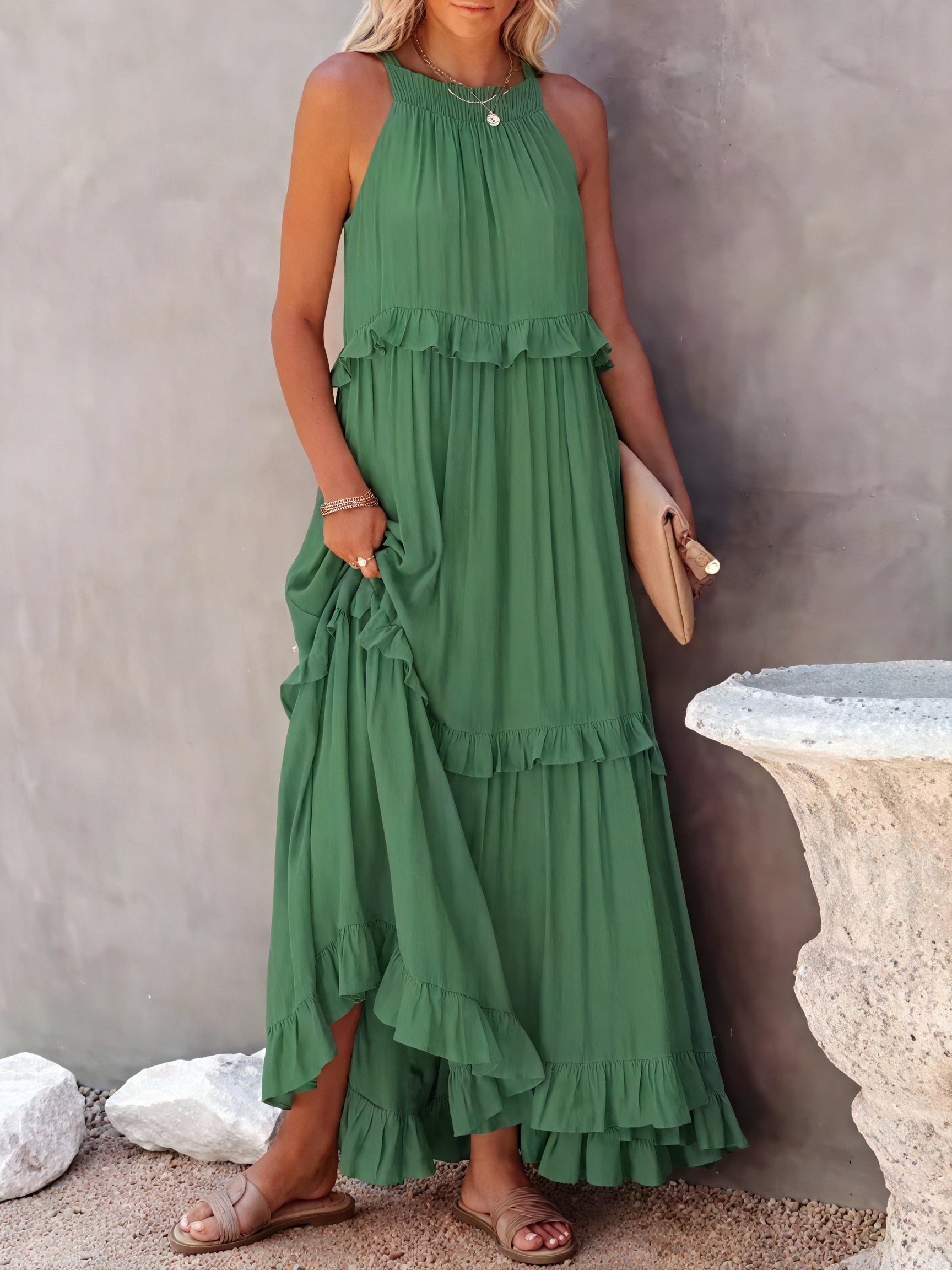 Vestido Maxi Halter con Volantes, Diseño Fluido y Tejido Ligero para Verano Casual y Elegancia Despreocupada-81649-46db419d-4ec6-423a-afb5-bad208a3c7b7