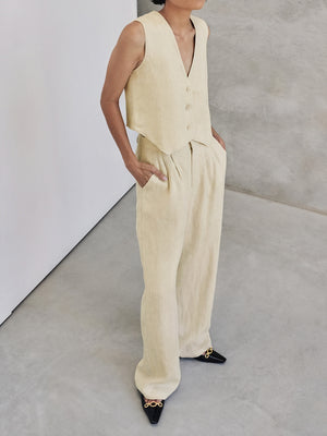 Conjunto Sofisticado: Chaleco y Pantalón de Pierna Ancha
