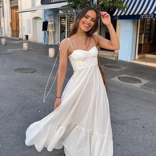 Vela Official Vestido Blanco de Mujer – Estilo Bustier, Falda Escalonada, Tirantes Finos-81821-2238c18f-633b-46eb-a519-92d606048938