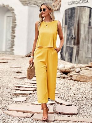 Conjunto Chic: Top sin Mangas & Pantalón Ancho