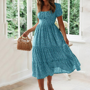 Vestido Midi con Estampado Romántico y Mangas Abullonadas