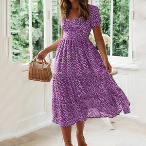 Vestido Midi con Estampado Romántico y Mangas Abullonadas
