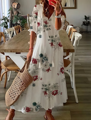 Vestido Fluido Estampado con Detalle de Volantes