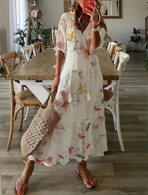 Vestido Fluido Estampado con Detalle de Volantes